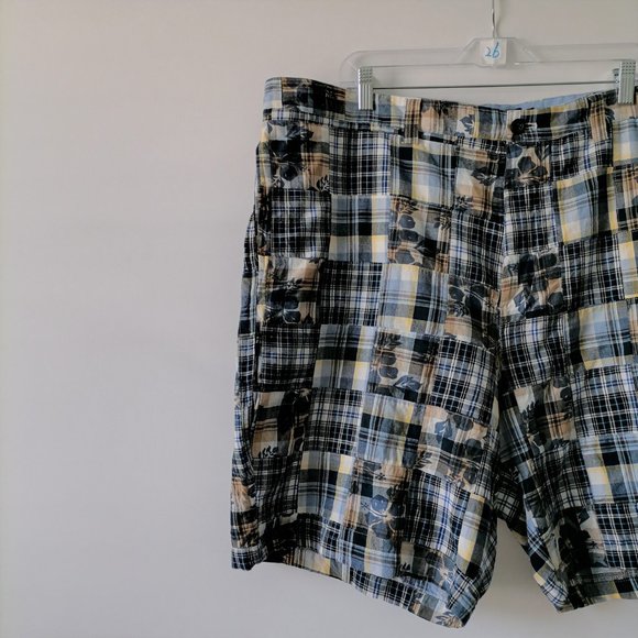 CHAPS Mens Indian Madras Patchwork Blue High Rise Cotton Chino Shorts Size 42 - Picture 3 of 6